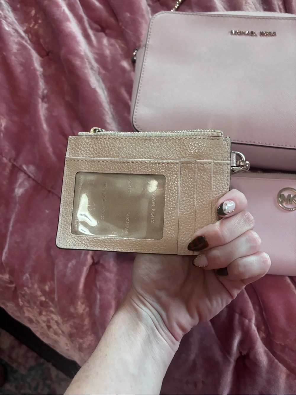 Michael Kors Light Pink Saffiano Crossbody Set with Wallet and Card Case